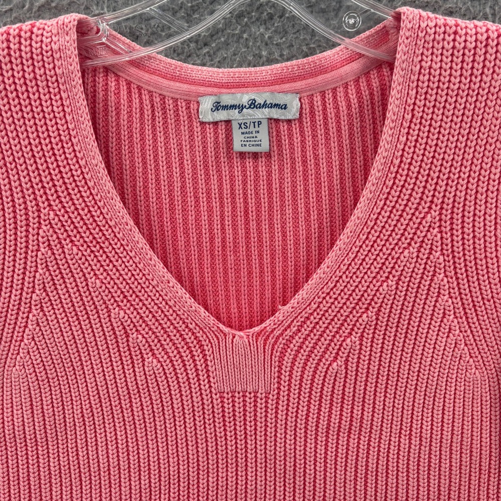 Tommy Bahama Sweater Vest Womens XS Pink V-Neck Ribbed Knit Pima Cotton Bamboo